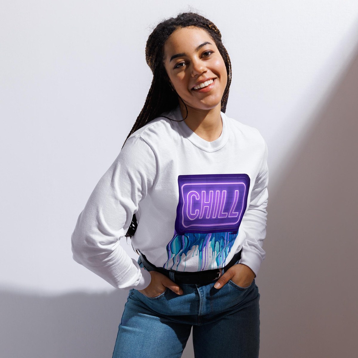 Heavyweight long sleeve shirt with a Chill design